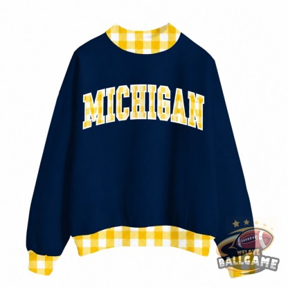Custom Michigan Patchwork Fabric College Team Embroidered Mockneck