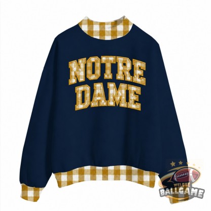 Custom Notre Dame Patchwork Fabric College Team Embroidered Mockneck