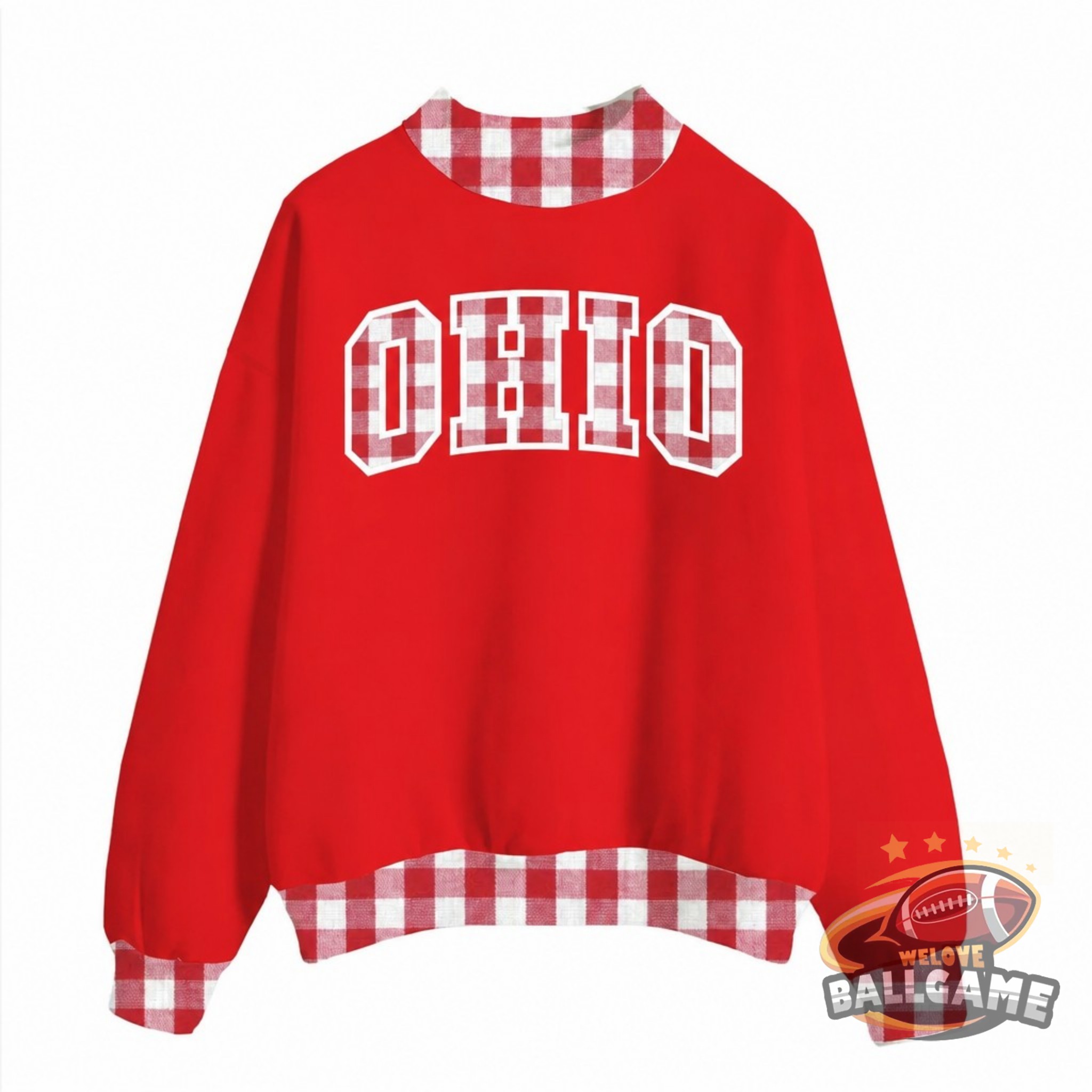 Custom Ohio Patchwork Fabric College Team Embroidered Mockneck