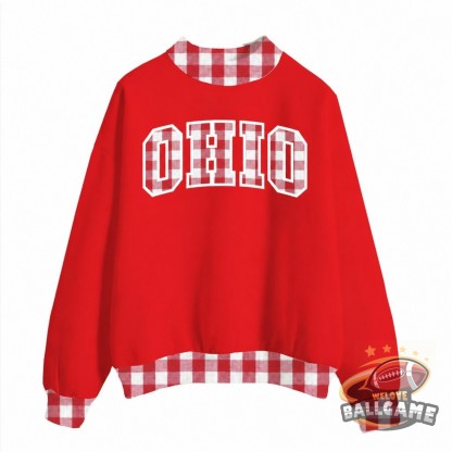 Custom Ohio Patchwork Fabric College Team Embroidered Mockneck