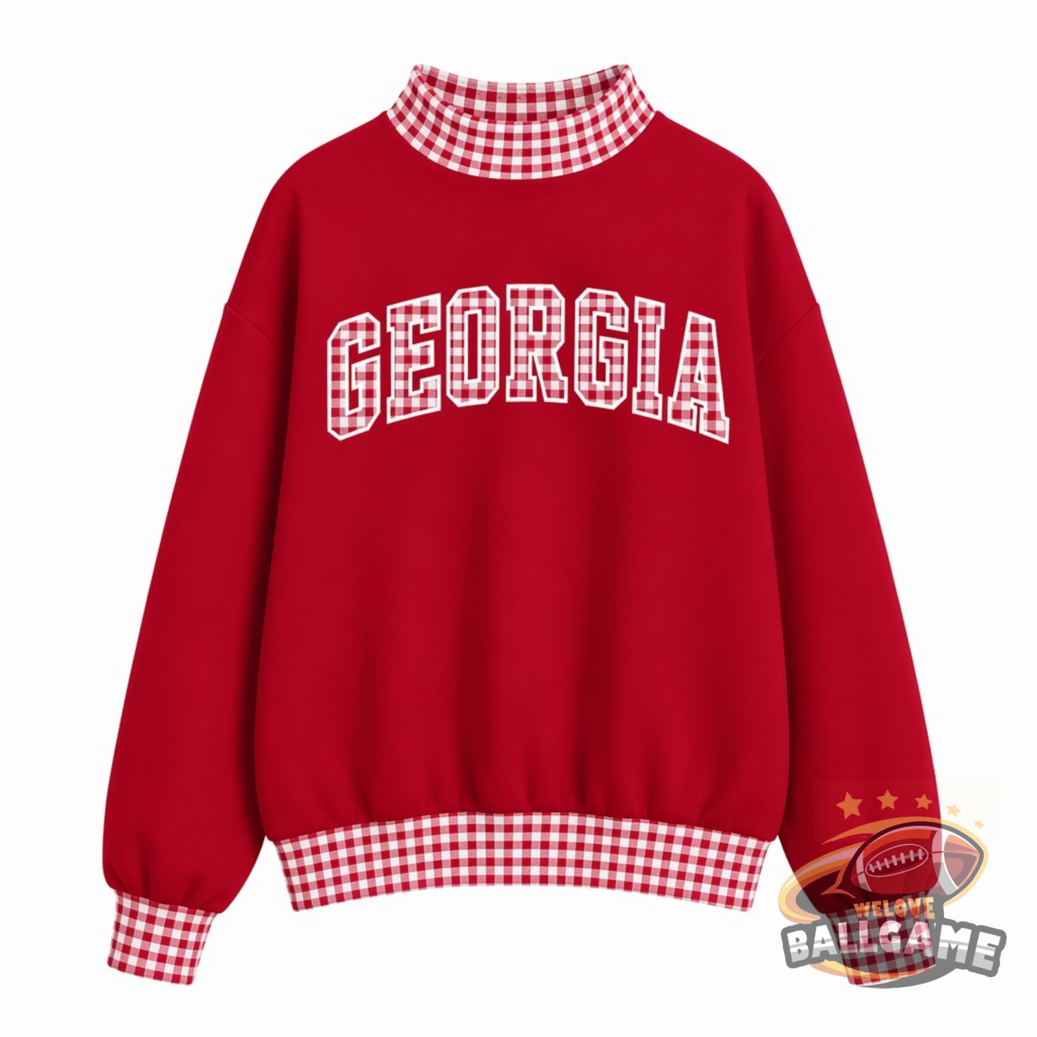Custom Georgia Patchwork Fabric College Team Embroidered Mockneck