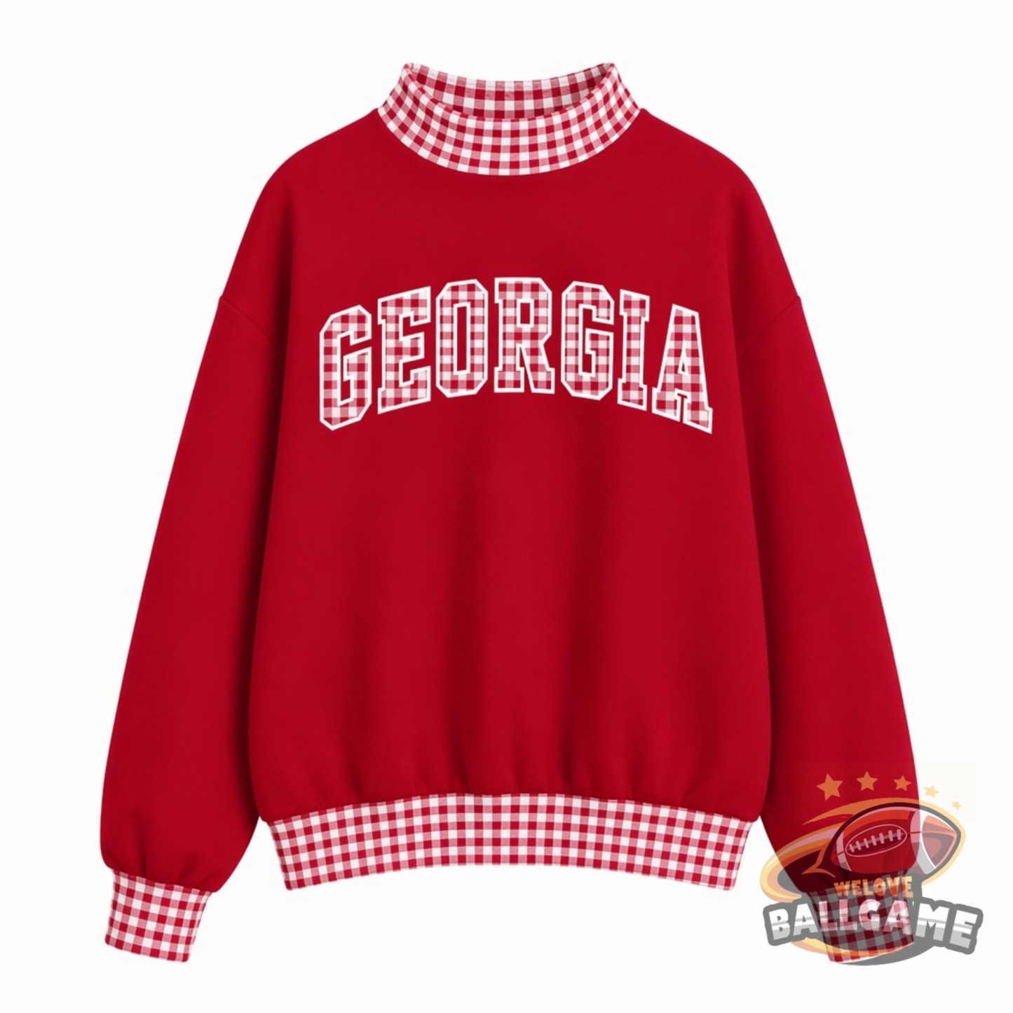 Custom Georgia Patchwork Fabric College Team Embroidered Mockneck