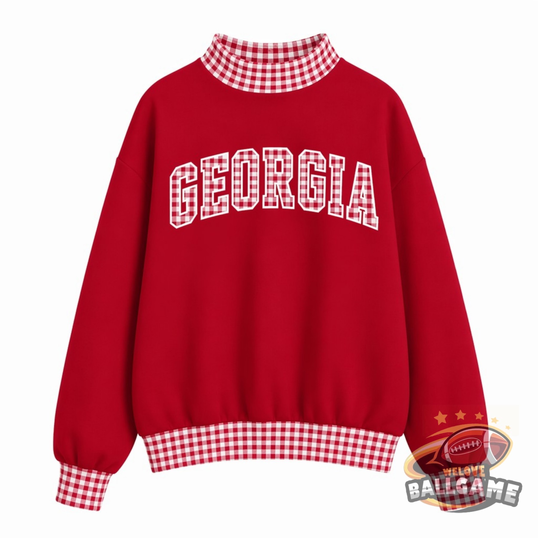 Custom Georgia Patchwork Fabric College Team Embroidered Mockneck