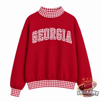 Custom Georgia Patchwork Fabric College Team Embroidered Mockneck