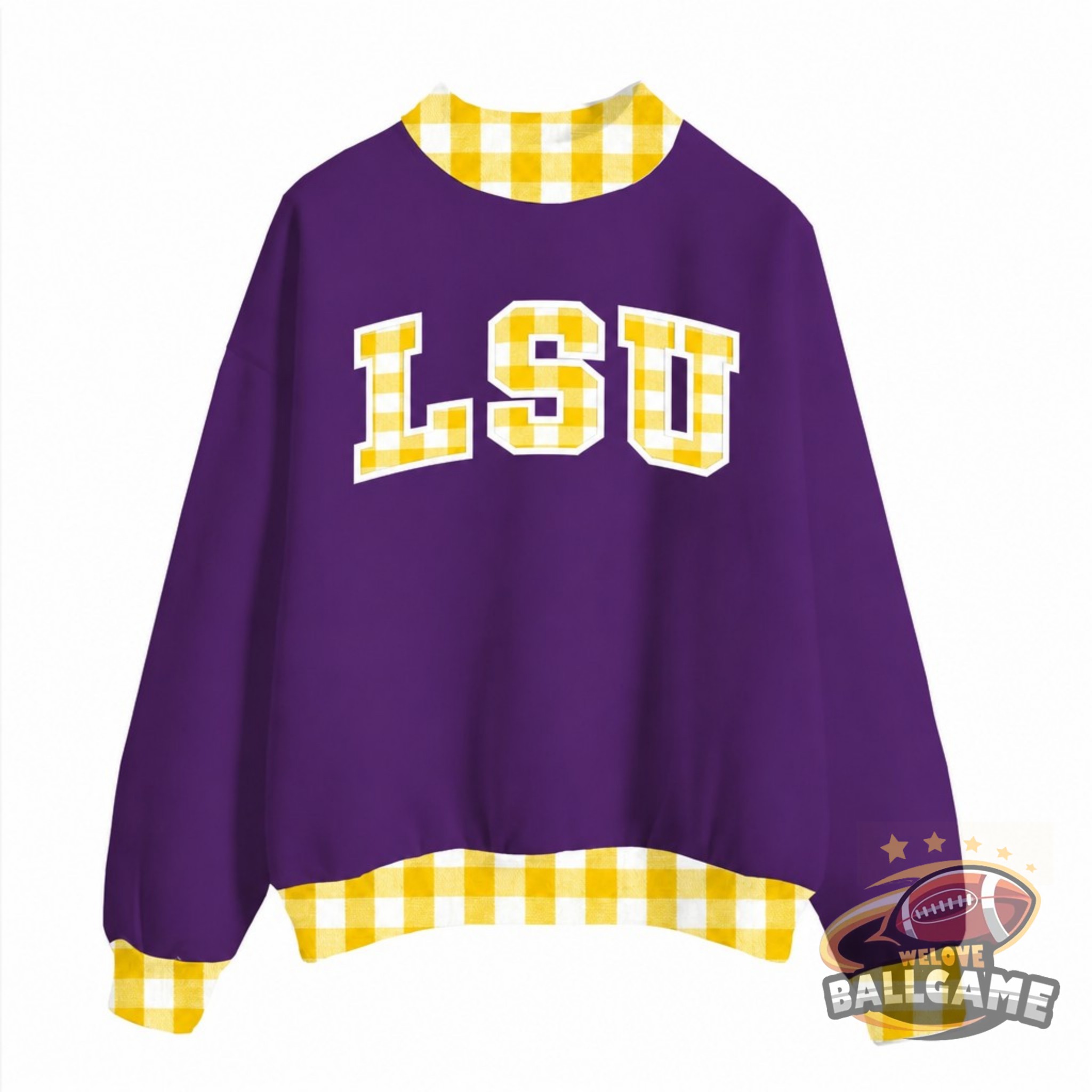 Custom LSU Tigers Patchwork Fabric College Team Embroidered Mockneck