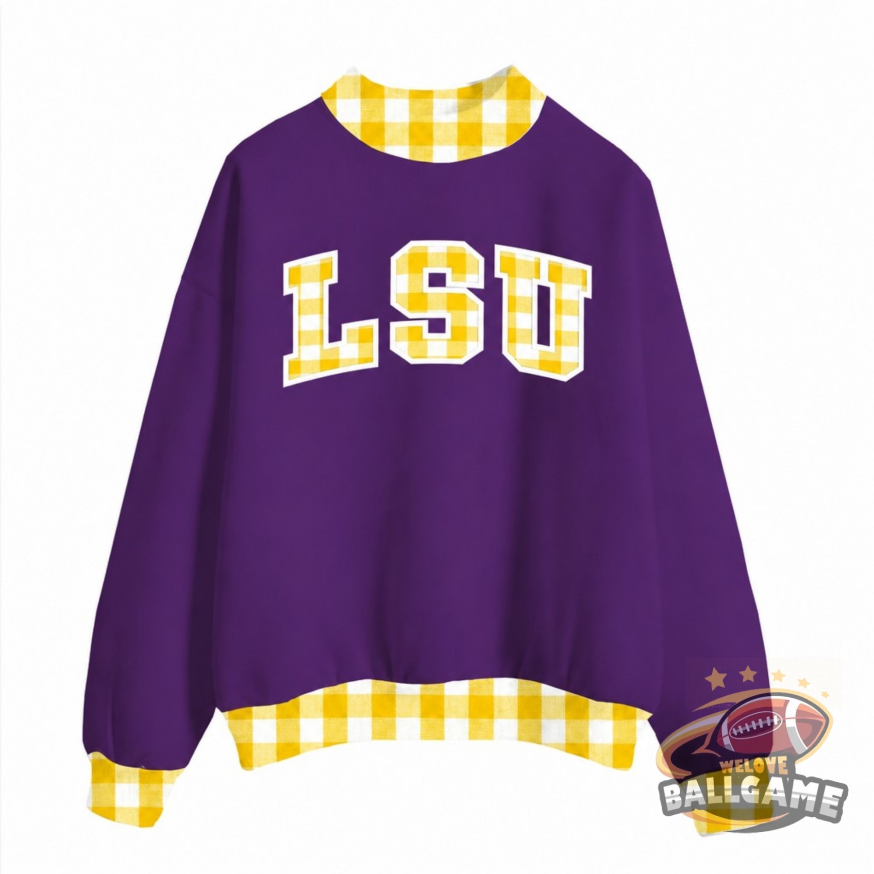 Custom LSU Tigers Patchwork Fabric College Team Embroidered Mockneck