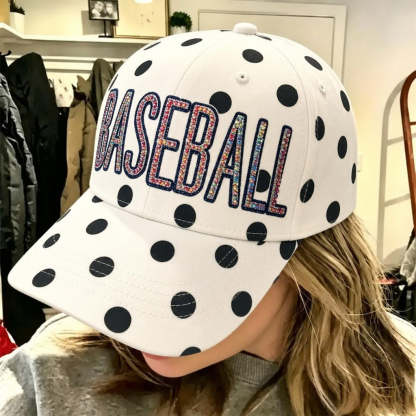 Custom Polka Dot Rhinestone Baseball Cap, Sparkly Glitter Sport Hat, Game Day Wear
