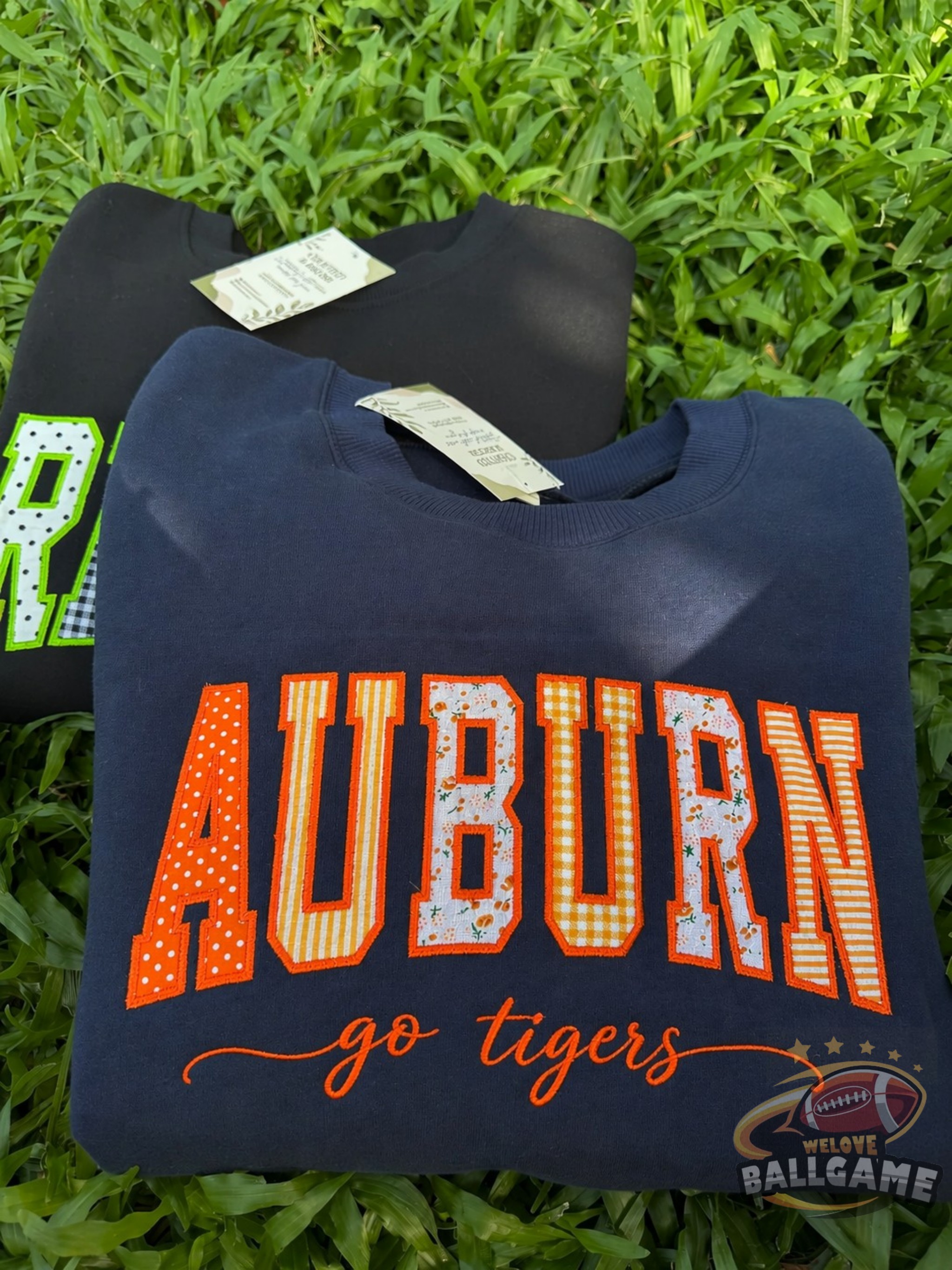 Custom Auburn Patchwork Fabric Embroidered Sweatshirt Team and School Name Applique Varsity Letters