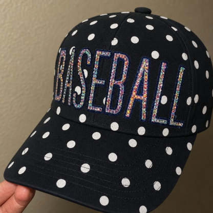 Custom Polka Dot Rhinestone Baseball Cap, Sparkly Glitter Sport Hat, Game Day Wear