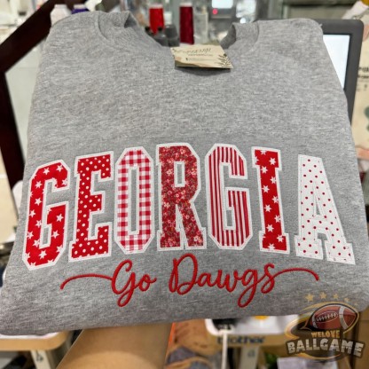 Custom Georgia Patchwork Fabric Embroidered Sweatshirt Team and School Name Applique Varsity Letters