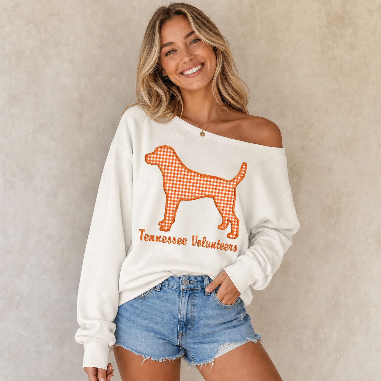 Custom Mascot Applique Patchwork Off The Shoulder Sweatshirt, Game Day Wear