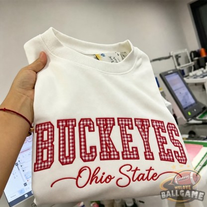 Custom Ohio Patchwork Fabric Embroidered Sweatshirt Team and School Name Applique Varsity Letters