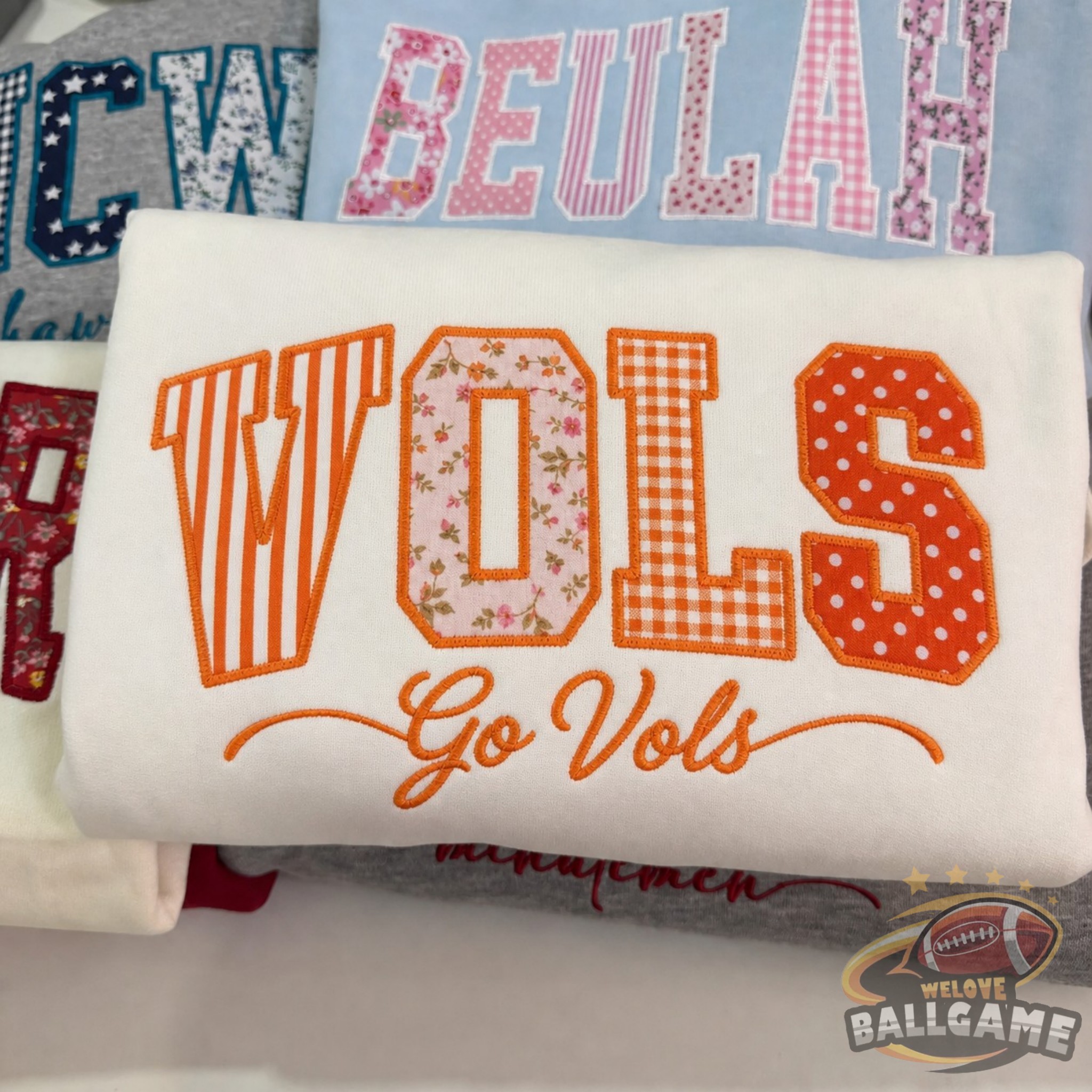 Custom Tennessee Patchwork Fabric Embroidered Sweatshirt Team and School Name Applique Varsity Letters