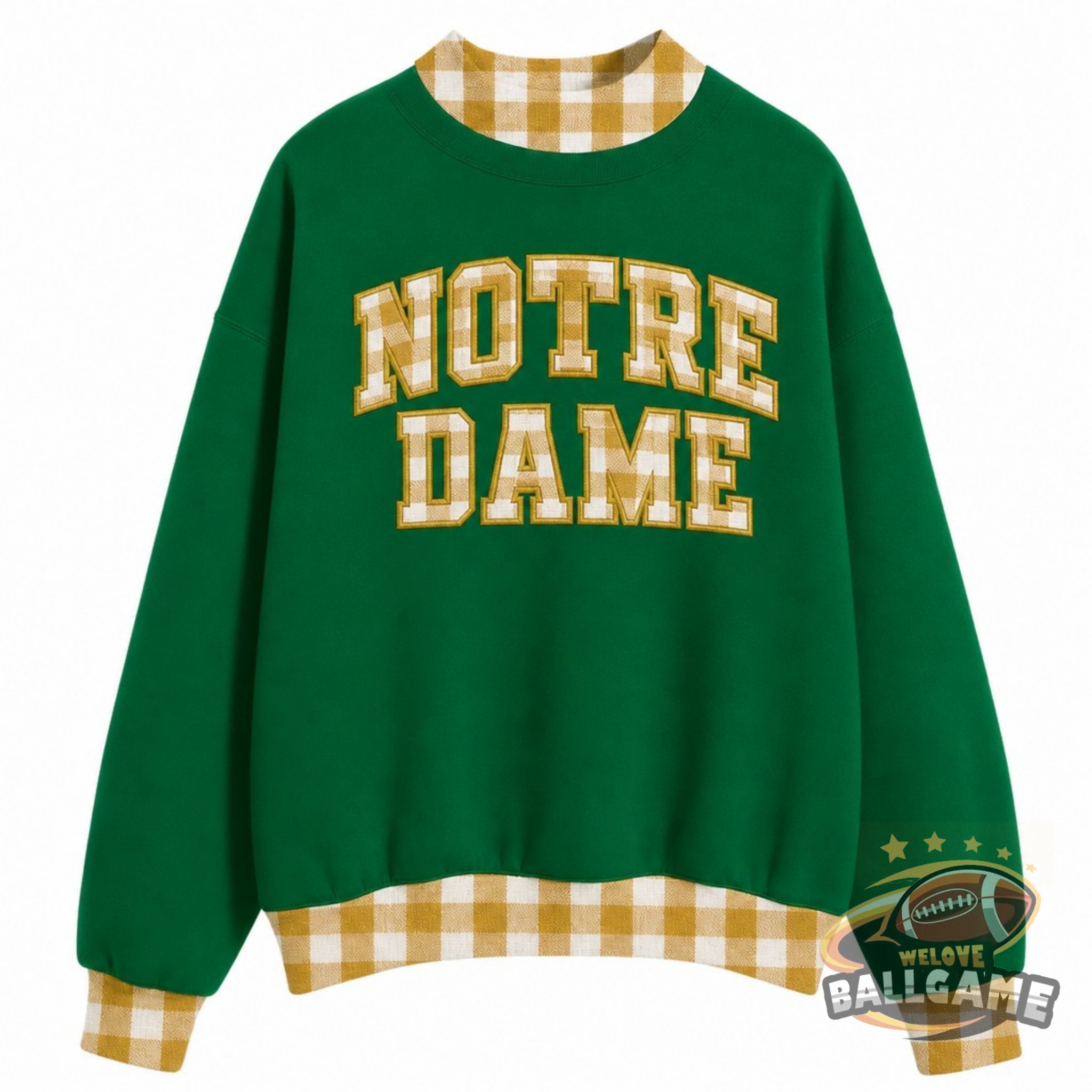 Custom Notre Dame Patchwork Fabric College Team Embroidered Mockneck