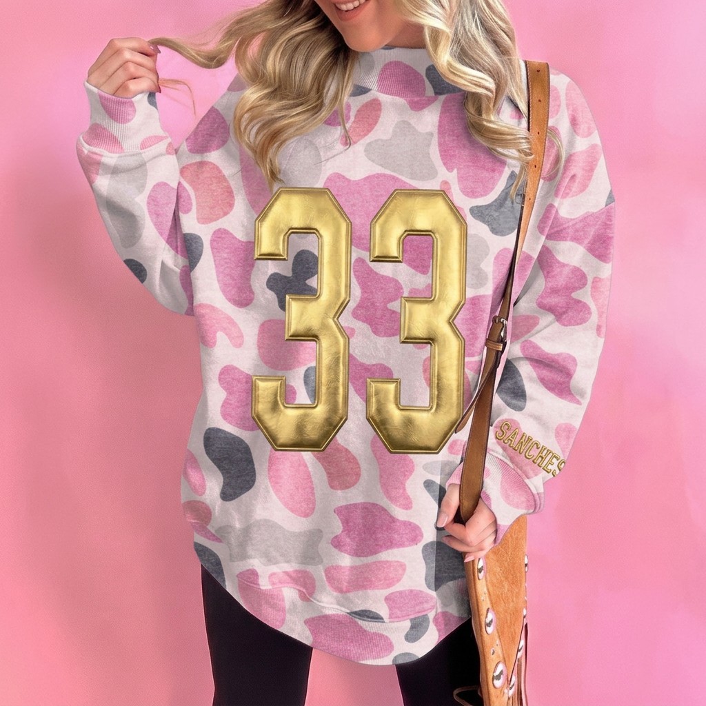 Custom Metallic Puff Number Camo Mock Neck Sweatshirt, Game Day Wear