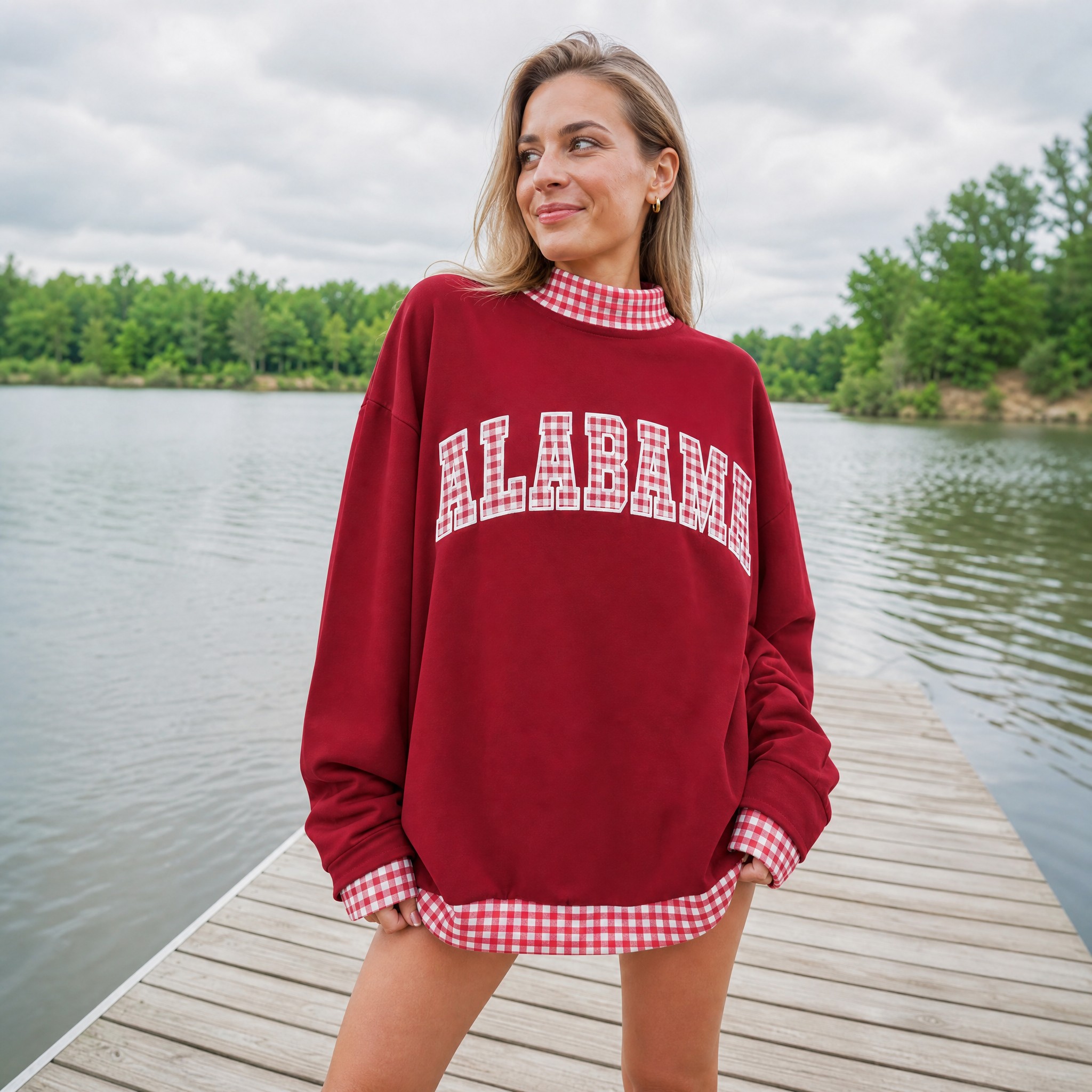 Custom Alabama Patchwork Fabric College Team Embroidered Mockneck