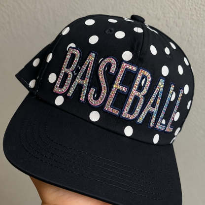 Custom Polka Dot Rhinestone Baseball Cap, Sparkly Glitter Sport Hat, Game Day Wear