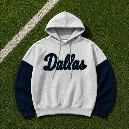 Custom Two Tone Color Block Chenille Letter Embroidered Hoodie - Personalized Gifts for Sports Lovers