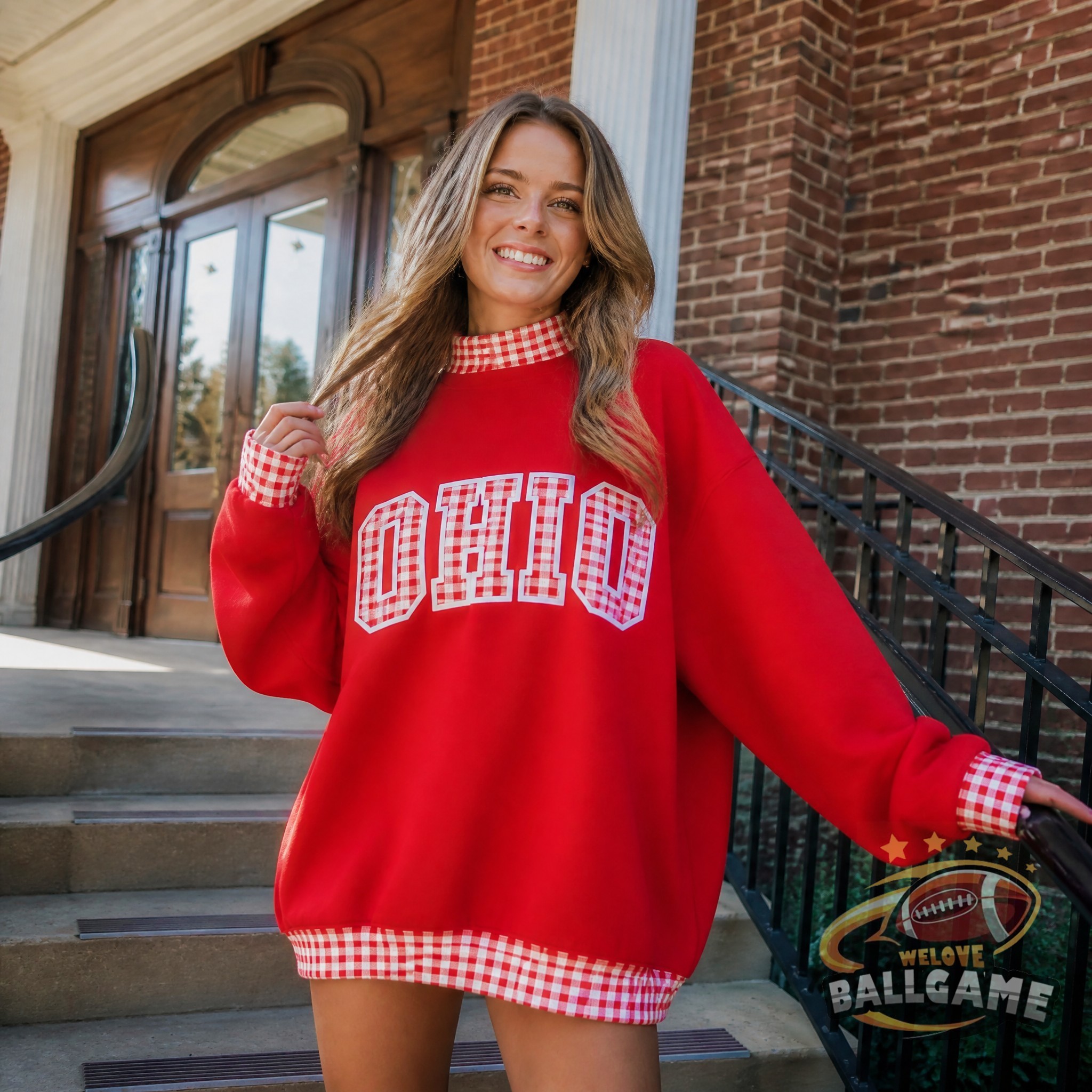 Custom Ohio Patchwork Fabric College Team Embroidered Mockneck