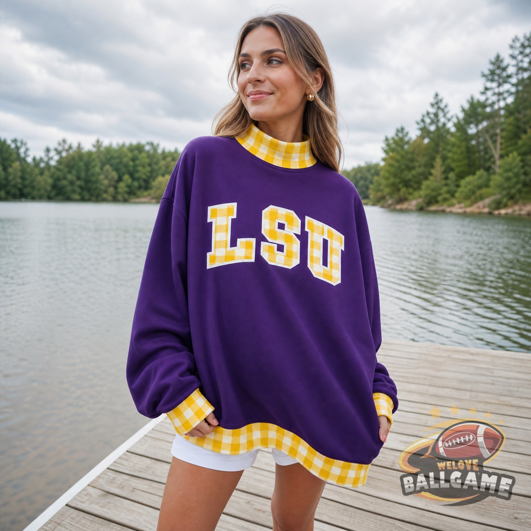 Custom LSU Tigers Patchwork Fabric College Team Embroidered Mockneck