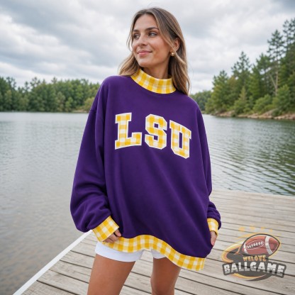 Custom LSU Tigers Patchwork Fabric College Team Embroidered Mockneck