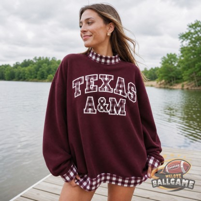 Custom Texas A&M Patchwork Fabric College Team Embroidered Mockneck