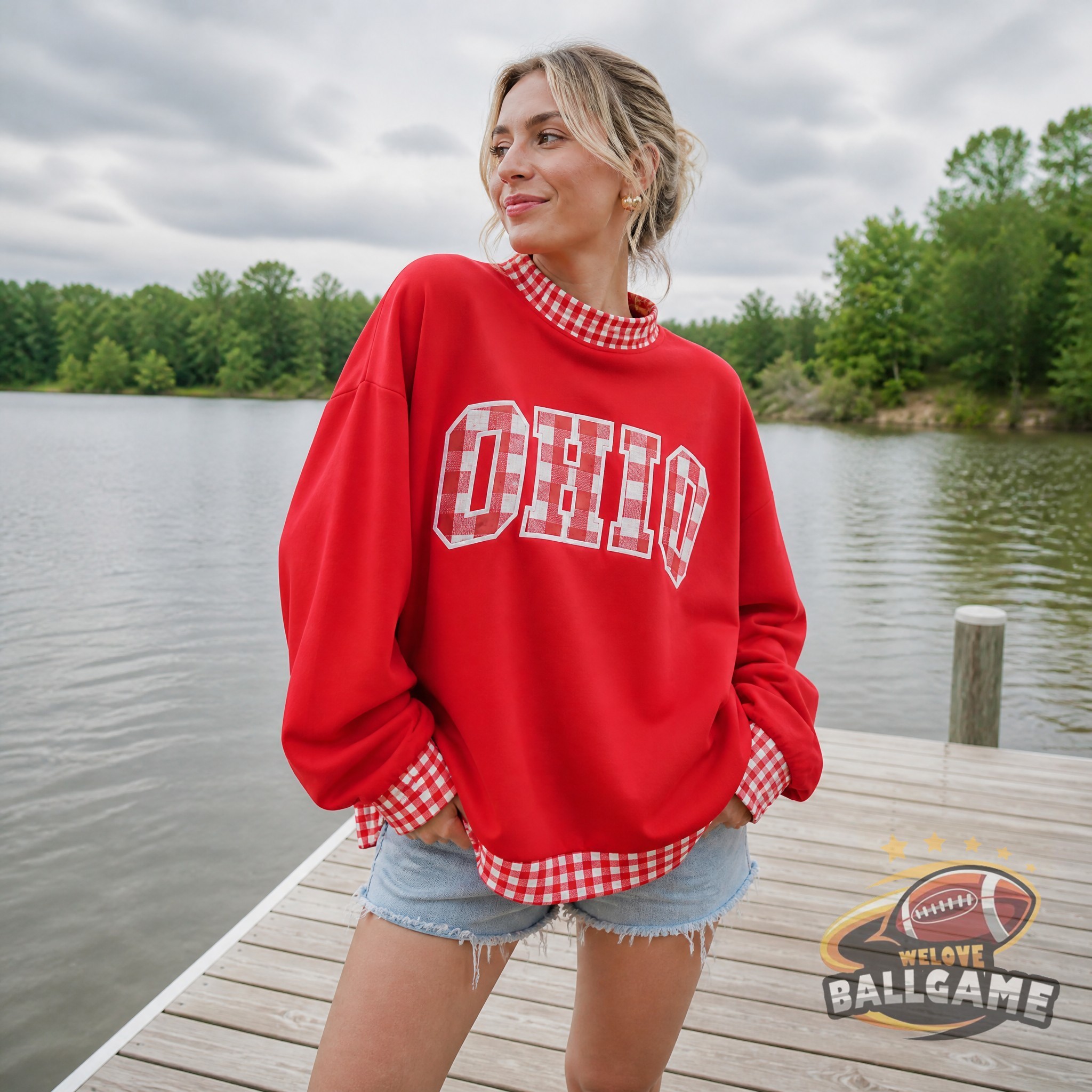 Custom Ohio Patchwork Fabric College Team Embroidered Mockneck
