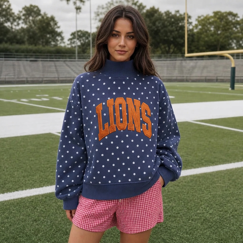 Custom Embroidered Team Name Polka Dot Mockneck
