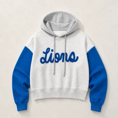Custom Two Tone Color Block Chenille Letter Embroidered Hoodie - Personalized Gifts for Sports Lovers