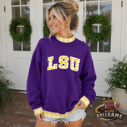 Custom LSU Tigers Patchwork Fabric College Team Embroidered Mockneck