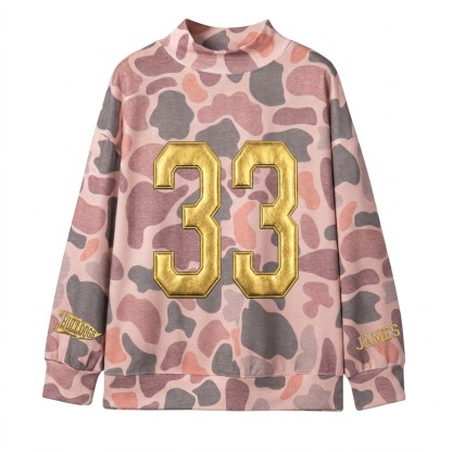 Custom Metallic Puff Number Camo Mock Neck Sweatshirt, Game Day Wear