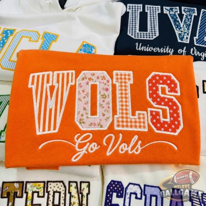 Custom Tennessee Patchwork Fabric Embroidered Sweatshirt Team and School Name Applique Varsity Letters