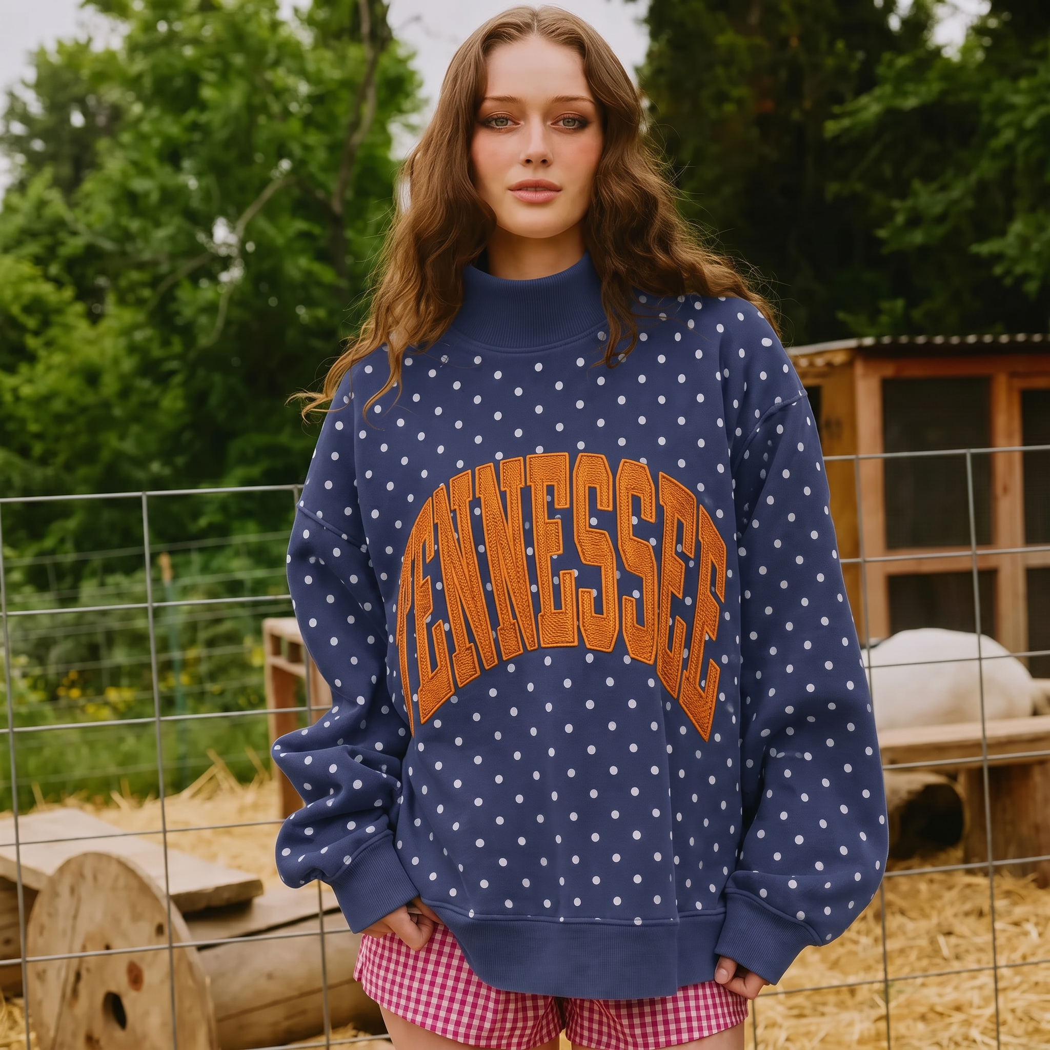 Custom Embroidered Team Name Polka Dot Mockneck