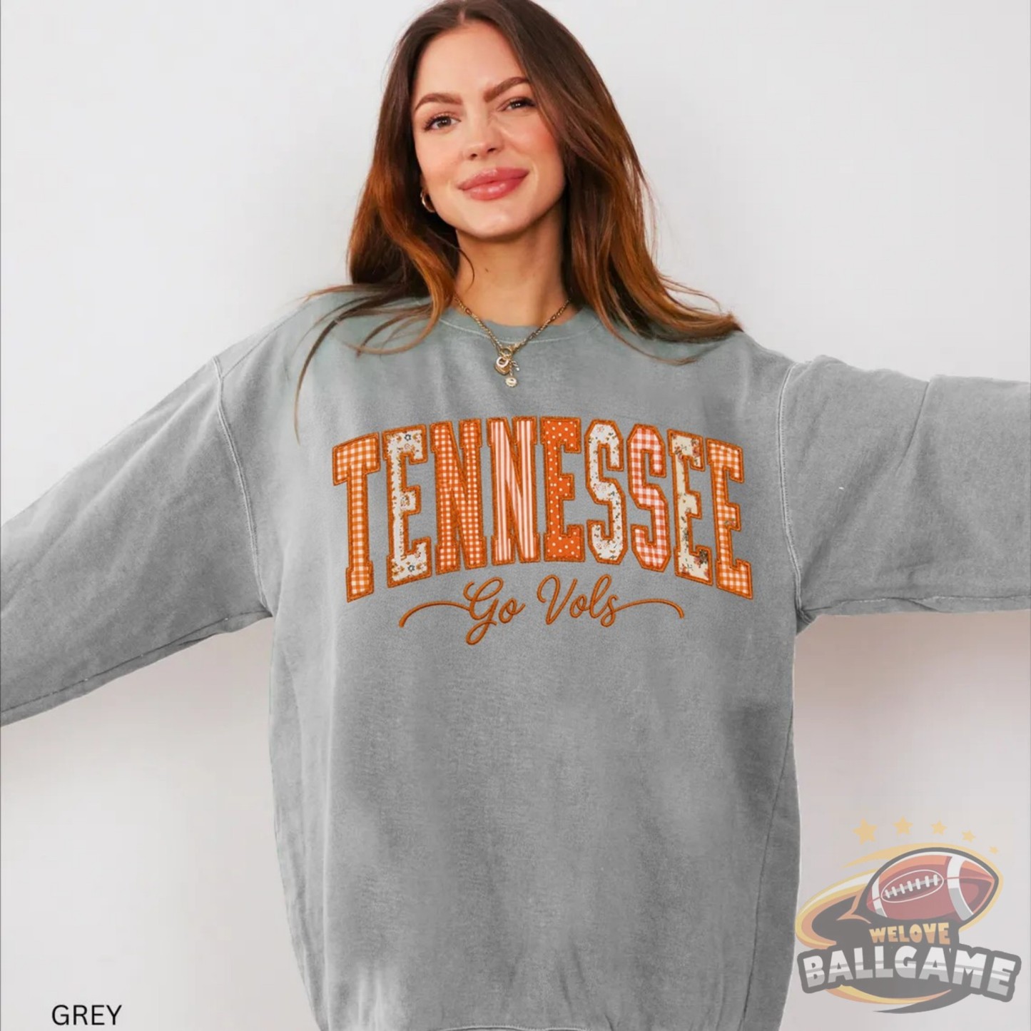 Custom Tennessee Patchwork Fabric Embroidered Sweatshirt Team and School Name Applique Varsity Letters