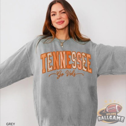 Custom Tennessee Patchwork Fabric Embroidered Sweatshirt Team and School Name Applique Varsity Letters