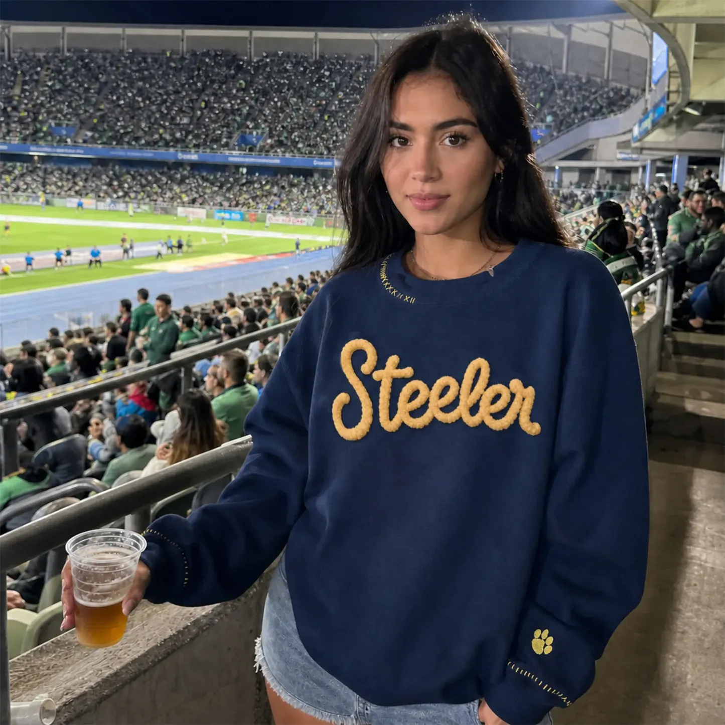 Custom Team Name Chenille Distressed & Ripped Crewneck, Vintage Game Day Style