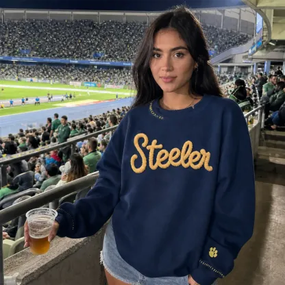 Custom Team Name Chenille Distressed & Ripped Crewneck, Vintage Game Day Style