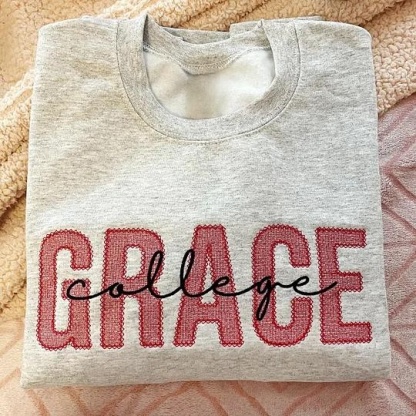 Custom School/Team Lace Letter Embroidered Sweatshirt-Gift For Sports Lover