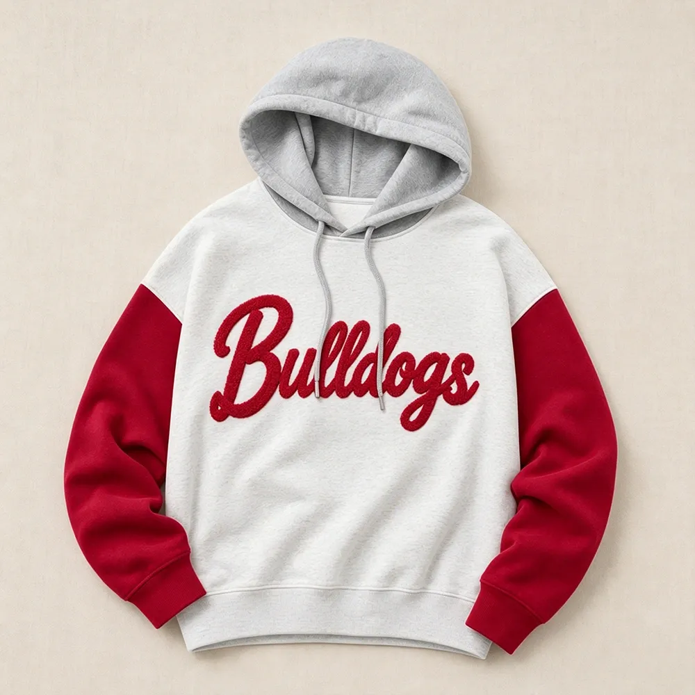 Custom Two Tone Color Block Chenille Letter Embroidered Hoodie - Personalized Gifts for Sports Lovers