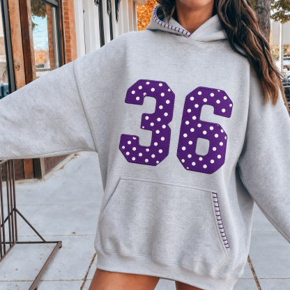 Custom Polka Dot Number Baseball Patchwork Hoodie, Personalized Player Number Game Day Apparel