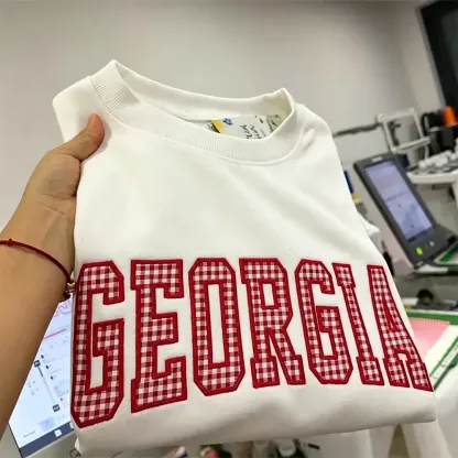 Custom Patchwork Fabric Embroidered Sweatshirt Team and School Name Applique Varsity Letters