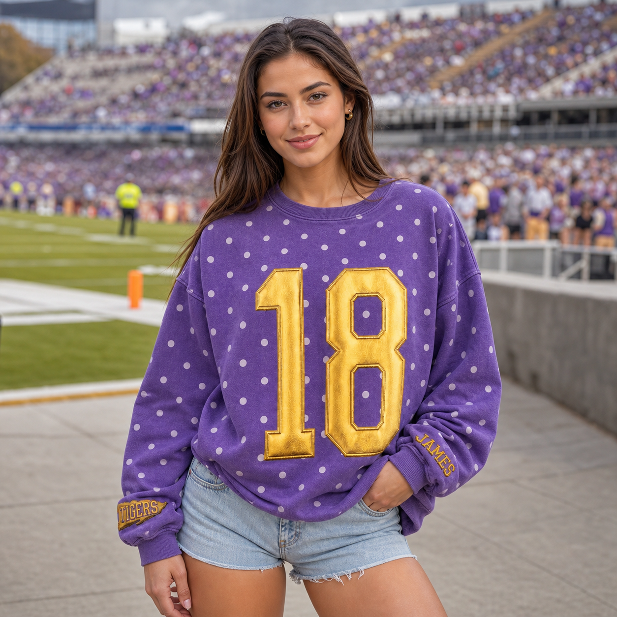 Custom Metallic Puff Number Polka Dot T-Shirt, Personalized Team Name Game Day Tee