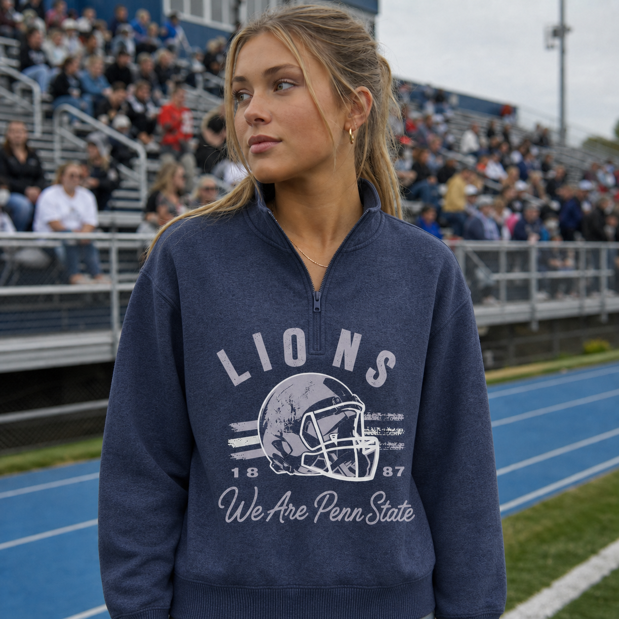 Custom Quarter‑Zip Football Helmet Sweatshirt, Game Day Fan Pullover with Team Name, Year & Slogan