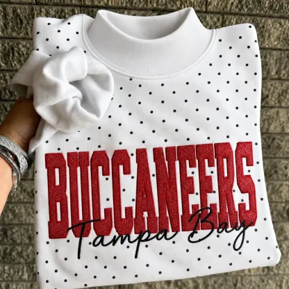 Custom Glitter Embroidered Polka Dot Mockneck Sweatshirt, Personalized Team Game Day Crewneck