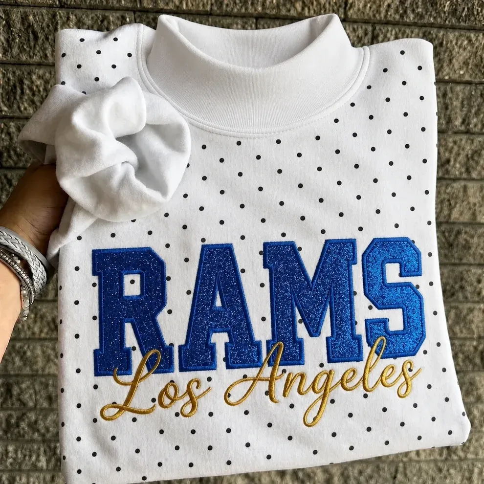 Custom Glitter Embroidered Polka Dot Mockneck Sweatshirt, Personalized Team Game Day Crewneck