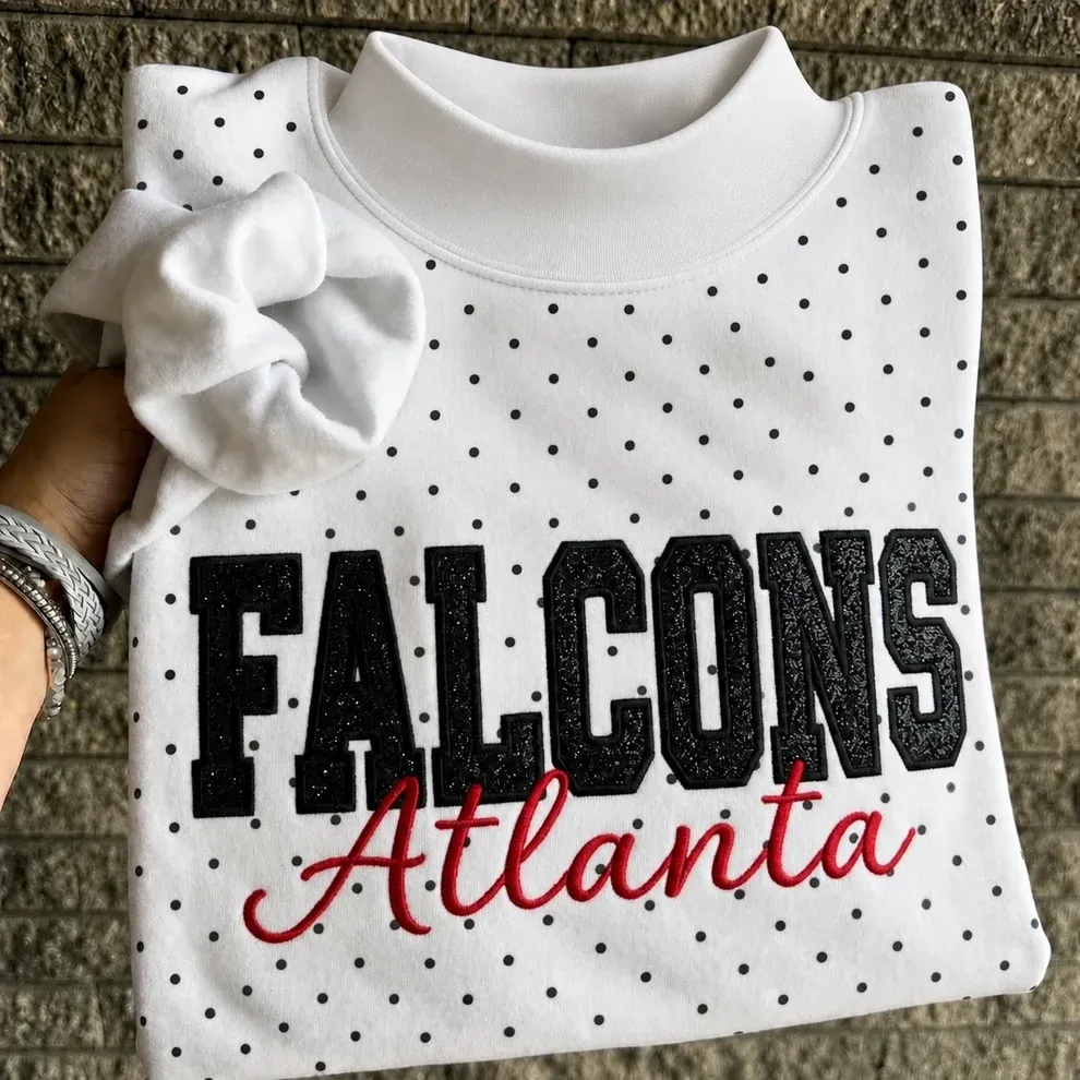 Custom Glitter Embroidered Polka Dot Mockneck Sweatshirt, Personalized Team Game Day Crewneck
