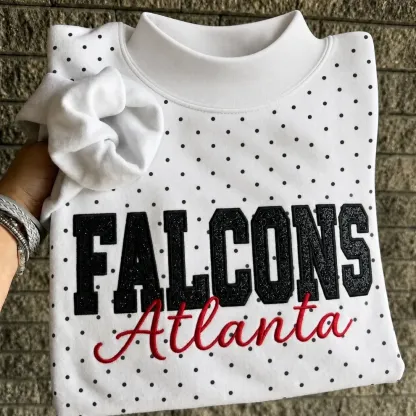 Custom Glitter Embroidered Polka Dot Mockneck Sweatshirt, Personalized Team Game Day Crewneck