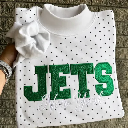 Custom Glitter Embroidered Polka Dot Mockneck Sweatshirt, Personalized Team Game Day Crewneck
