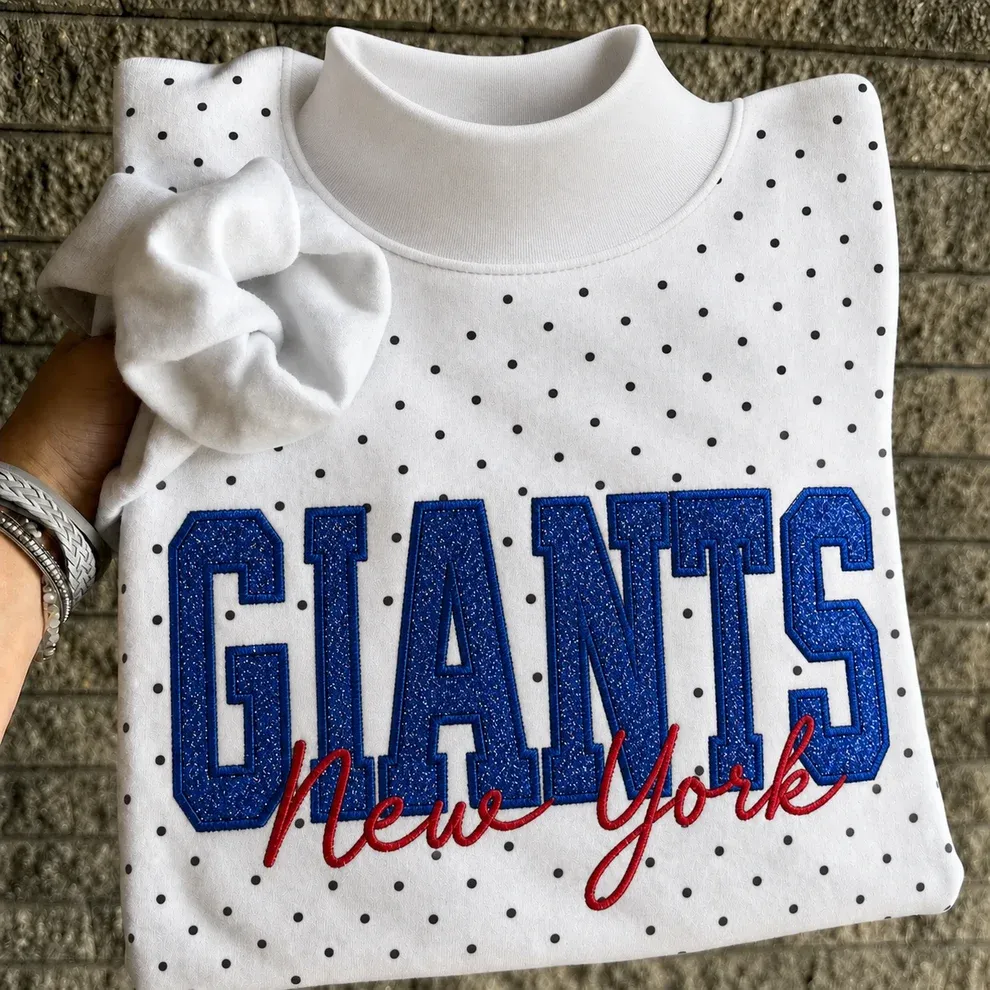 Custom Glitter Embroidered Polka Dot Mockneck Sweatshirt, Personalized Team Game Day Crewneck