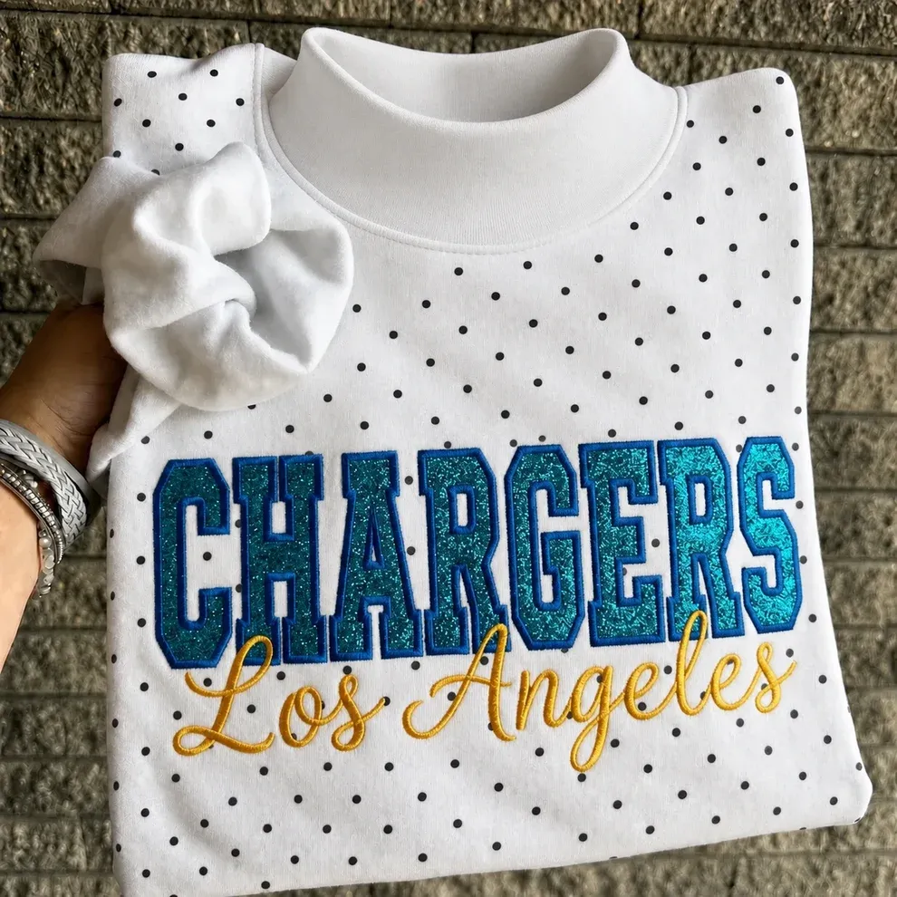 Custom Glitter Embroidered Polka Dot Mockneck Sweatshirt, Personalized Team Game Day Crewneck